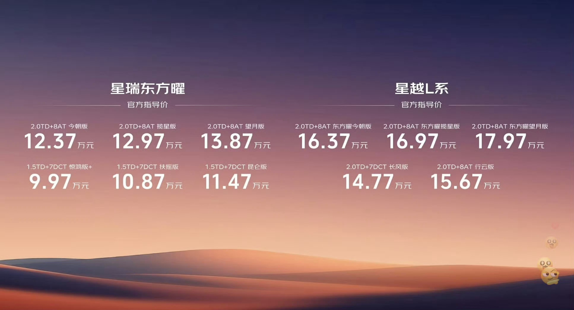 吉利星瑞东方曜1.5TD惊鸿版今朝版上市，售价9.97万起-圈子社区